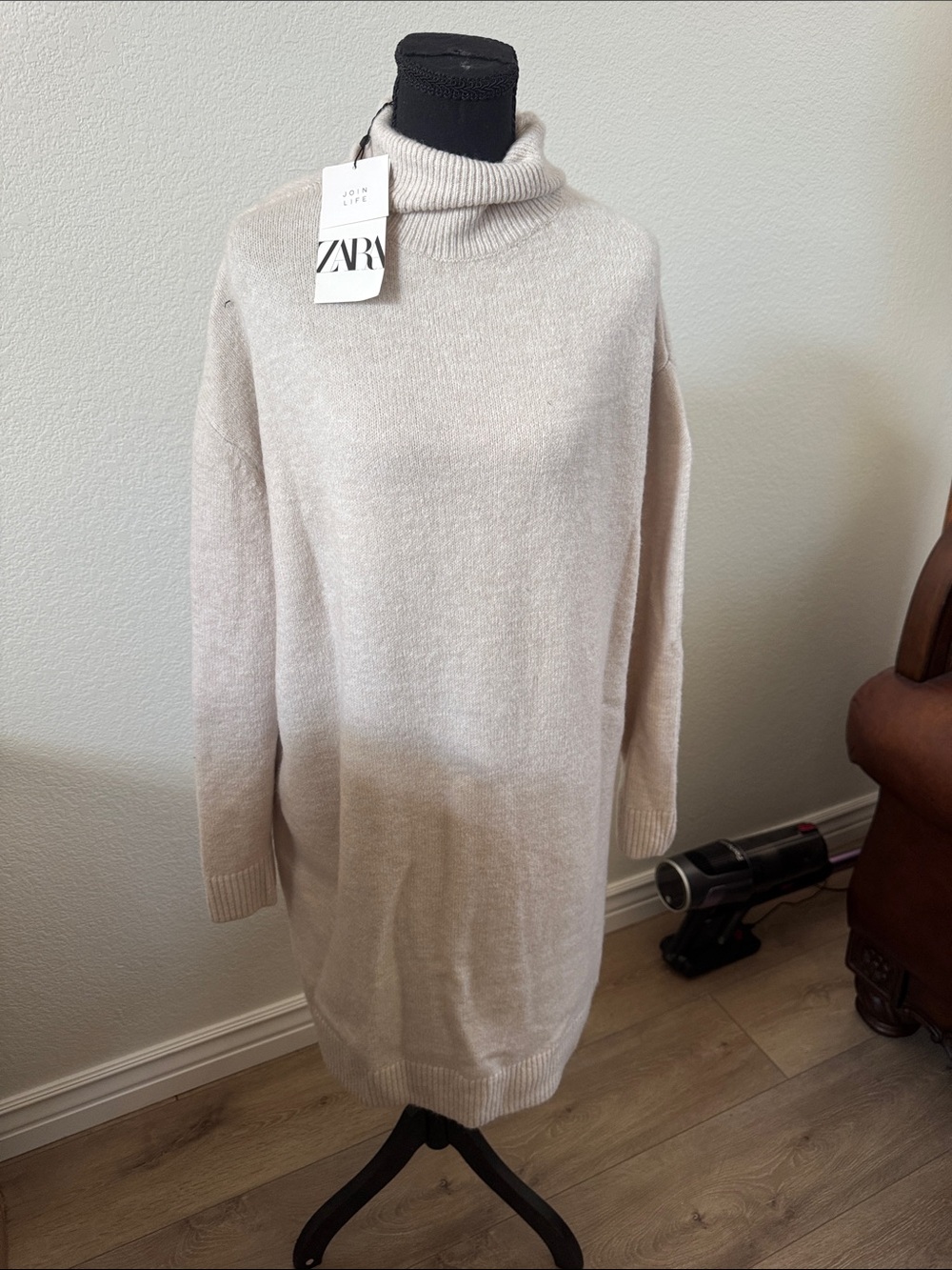 ZARA Cream Turtleneck Knit Sweater Dress